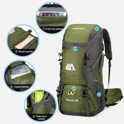 50L Travel Backpack Camping Men Large Hiking Bag Tourist Rucksack Waterproof Outdoor Sports Climbing Mountaineering Bag Luggage